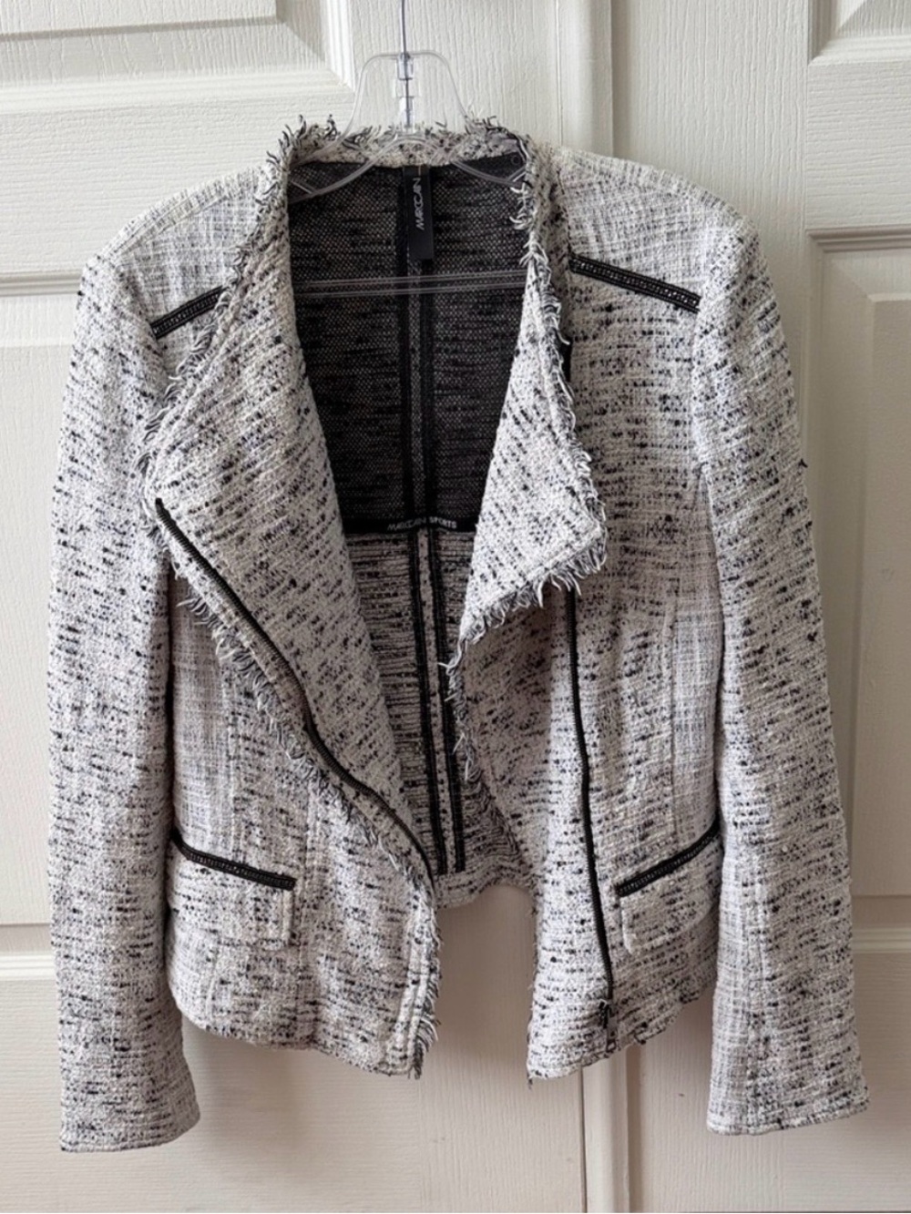 Marc Cain Black and White Tweed Fringe-Trim Blazer - Picture 2 of 9